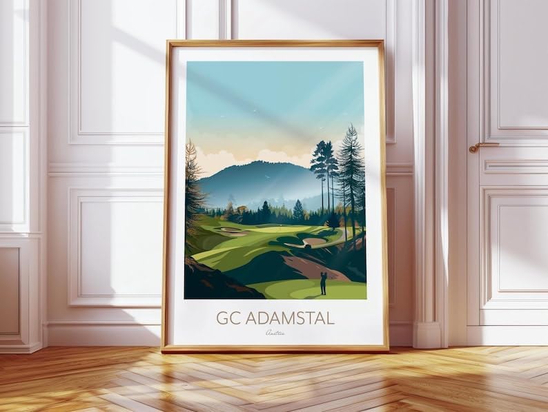 Nationcog GC Adamstal Golf Print - Austria - PGA Tour Golf; Mountain Golf Art; Golf Landscape Illustration; Golfer Gift; Modern Golf Artwork; Scenic Golf Painting (Unframed) (9x11)