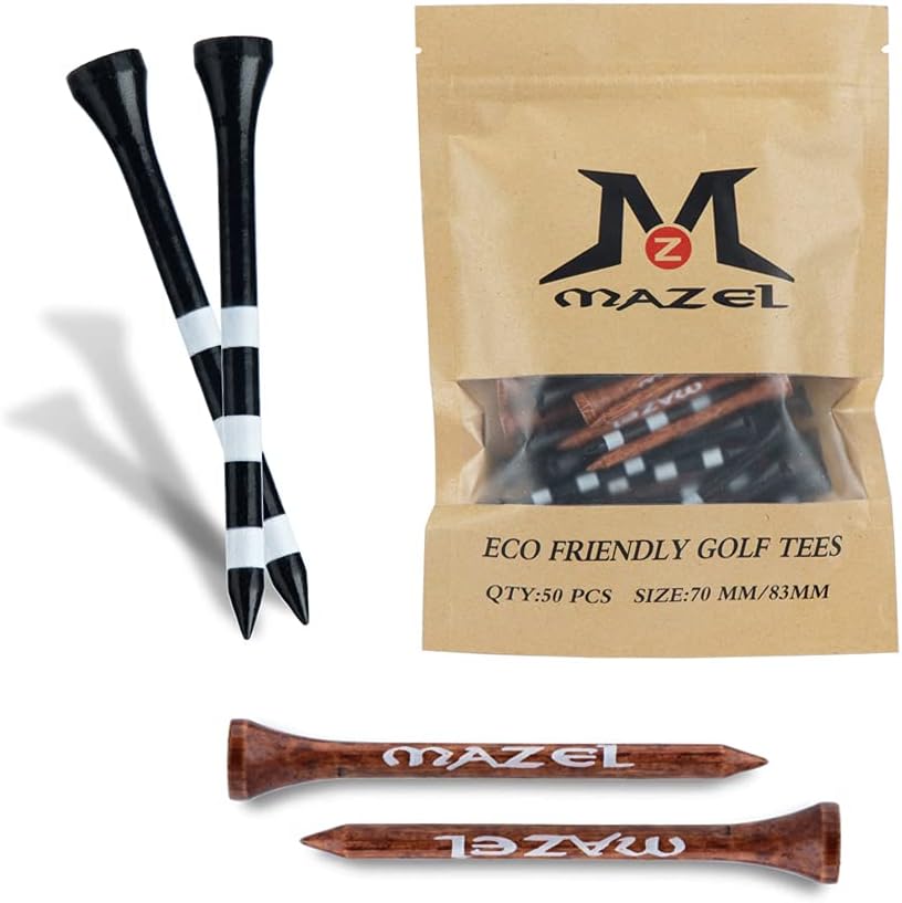 MAZEL Natural Wood/Bamboo Golf Tees 2 3/4 Inch & 3 1/4 Inch,Pack 50 or 120,Reduce Friction & Side Spin,More Stable Golf Tees