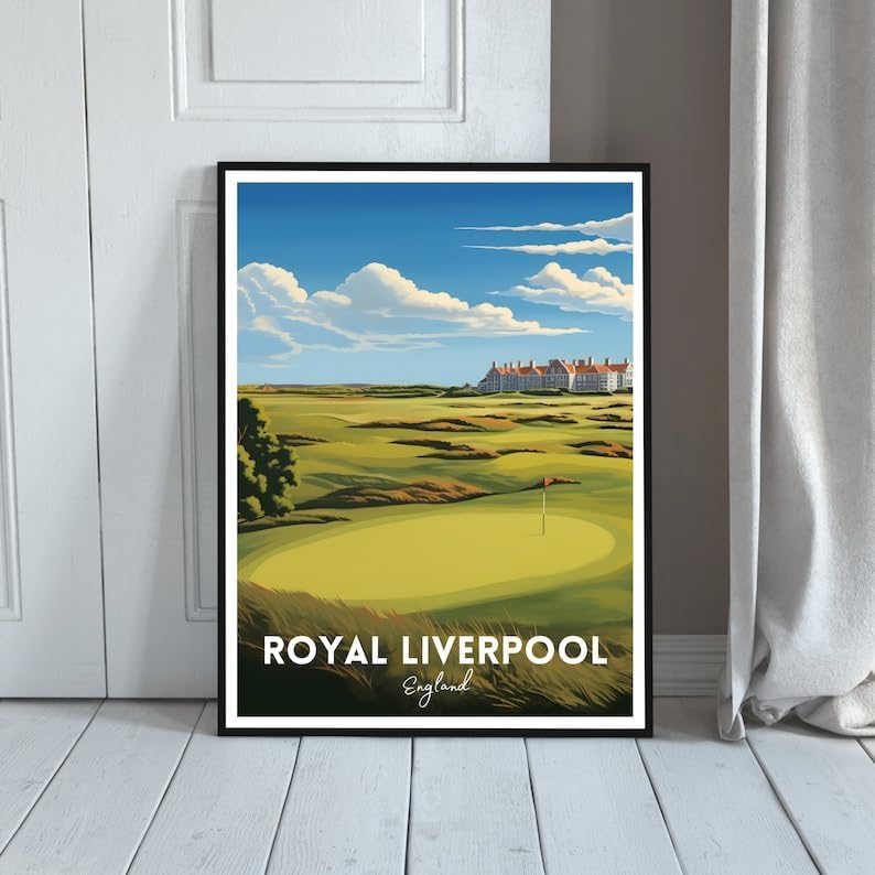 Nationcog Royal Liverpool Golf Poster, Vintage England Travel Wall Art Print, Retro Golf Links Landscape Decor, Sports Artwork for Home, Bar or Office (Unframed) (24x36)