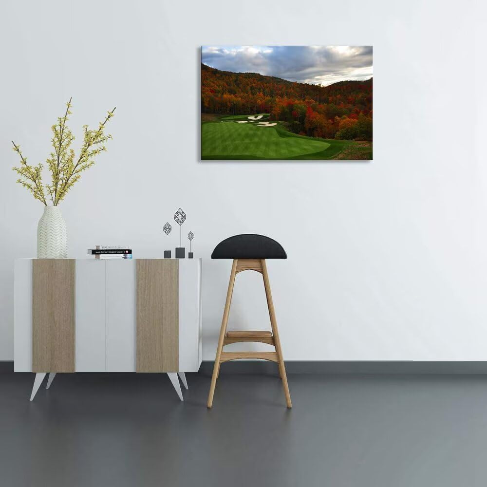 chenchenArt Sequoyah North Carolina Mountains Golf Course Wall Art for Living Room Bedroom Bathroom Home Decorations Golf Art Canvas Prints Framed Ready to Hang(12''H x 16''W)