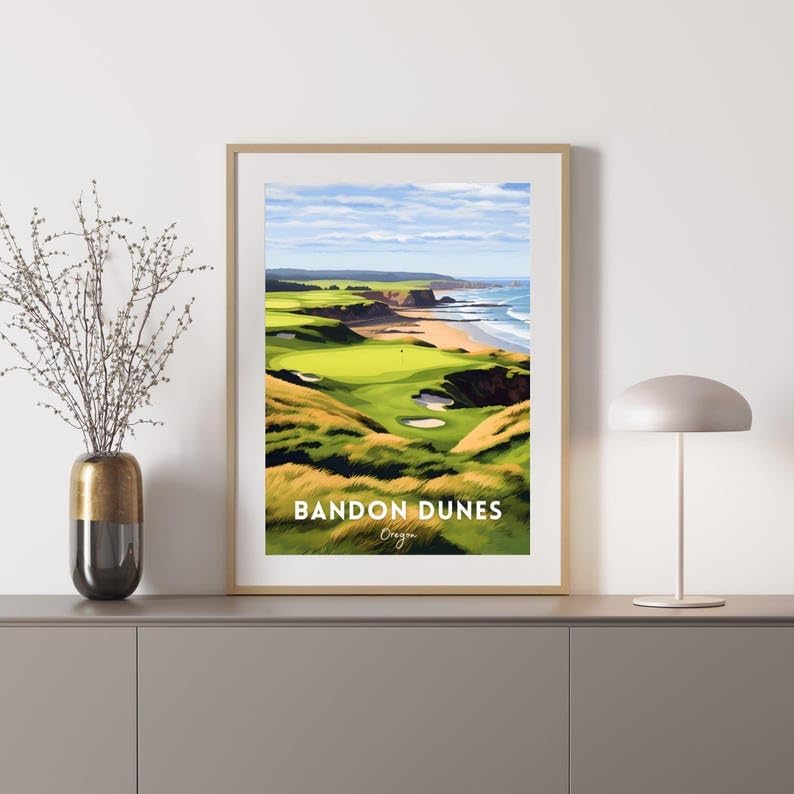 Nationcog Bandon Dunes Golf Wall Art Poster, Oregon Coastal Course Print with Rugged Ocean Views, Vintage Decor for Office or Bedroom, Ideal Gift for Dad or Husband (Unframed) (11x14)
