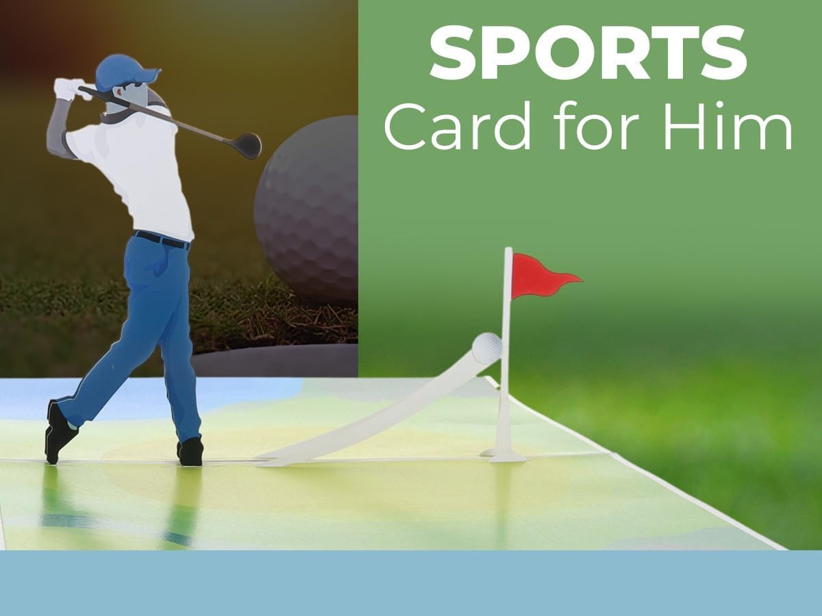 iGifts And Cards Golf Swing 3D Pop-Up Card – 6" x 8" Golfing Scene Greeting for Birthdays Father's Day Retirement and Sports Lovers – Unique Gift for Golfers Coaches Bosses and More
