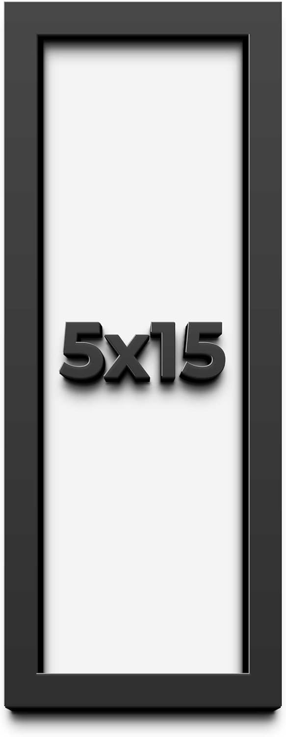 5x15 Shadow Box Black Solid Wood Display Frame with White Acid-Free Backing UV Acrylic & Hanging Hardware - with 3/4" Usable Depth