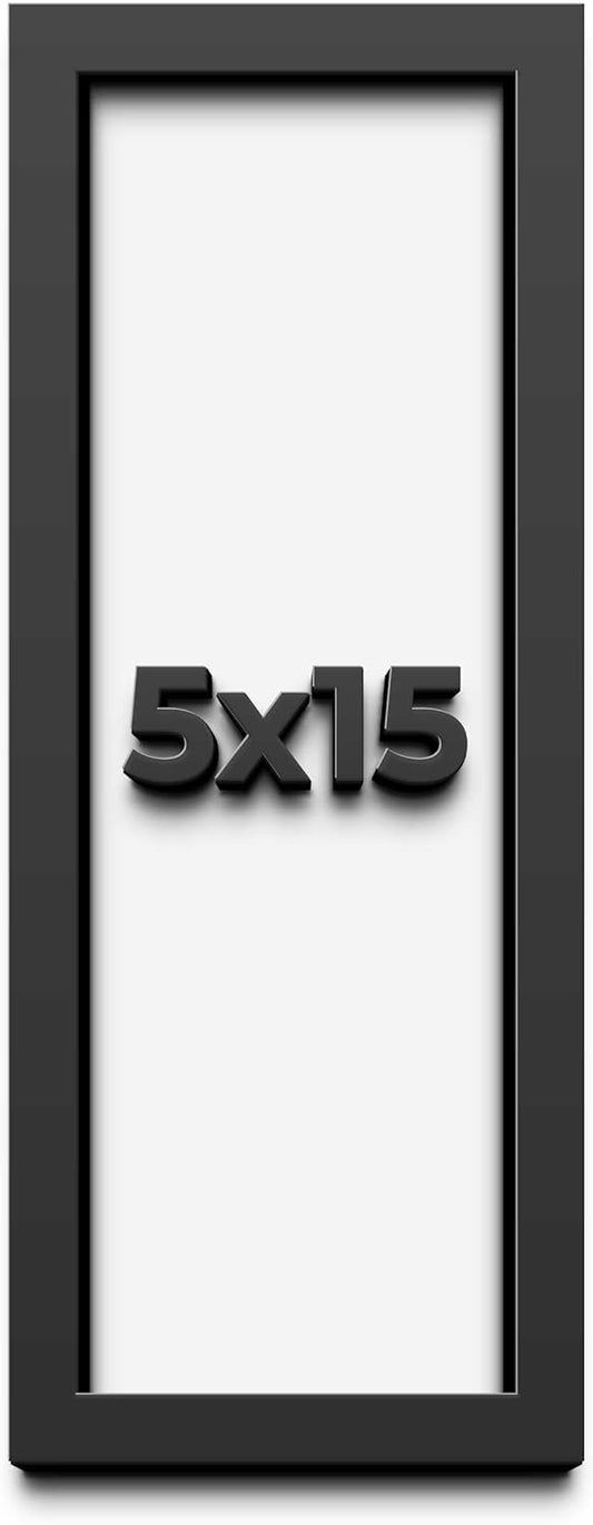 5x15 Shadow Box Black Solid Wood Display Frame with White Acid-Free Backing UV Acrylic & Hanging Hardware - with 3/4" Usable Depth