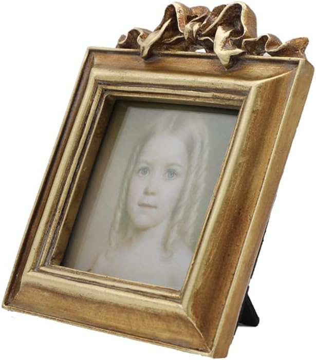 SYLVIA'S SHOP Small Vintage 3x3 Square Picture Frame, Mini Antique Ornate Photo Frame, Table Top Display and Wall Hanging Home Decor, Old Fashioned Photo Gallery Art Deco, Bronze Gold