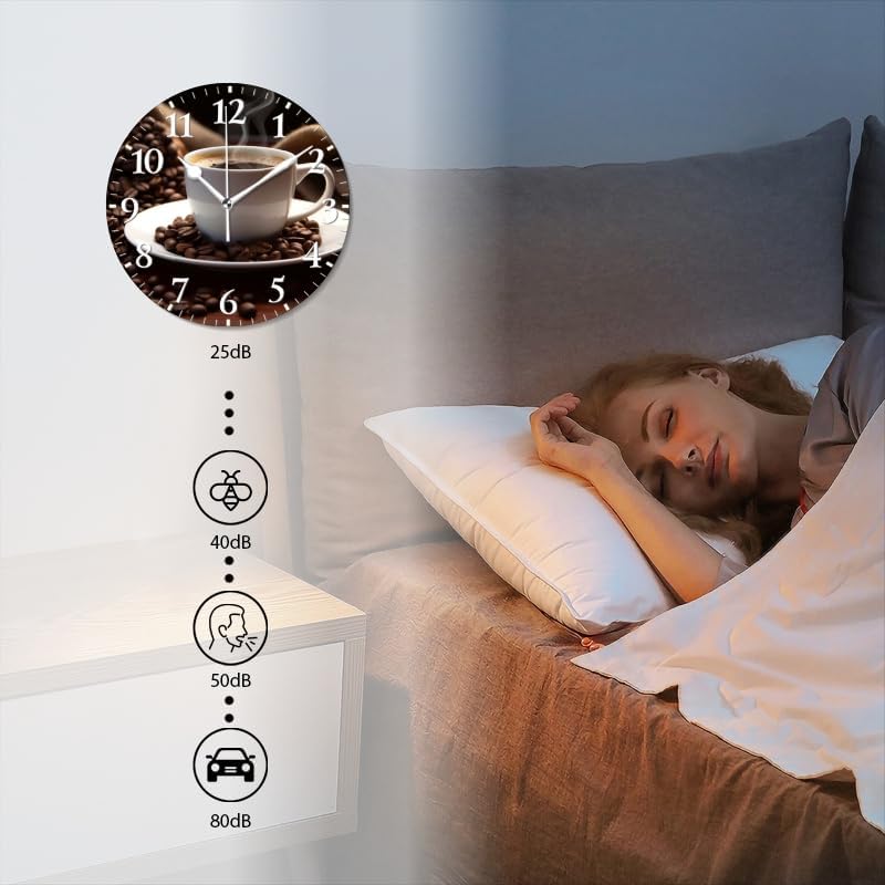 Coffee Wall Clock Non-Ticking Silent Clocks Battery Operated Analog Decor Clock for Home-Cup of Steaming Coffee Surrounded by Scattered Coffee Beans(10inch)