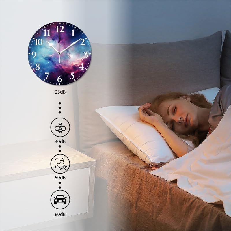 Nebula Wall Clock Non-Ticking Silent Clocks Battery Operated Analog Decor Clock for Home-Amazing Nebula with Blue and Purple Colors(10inch)