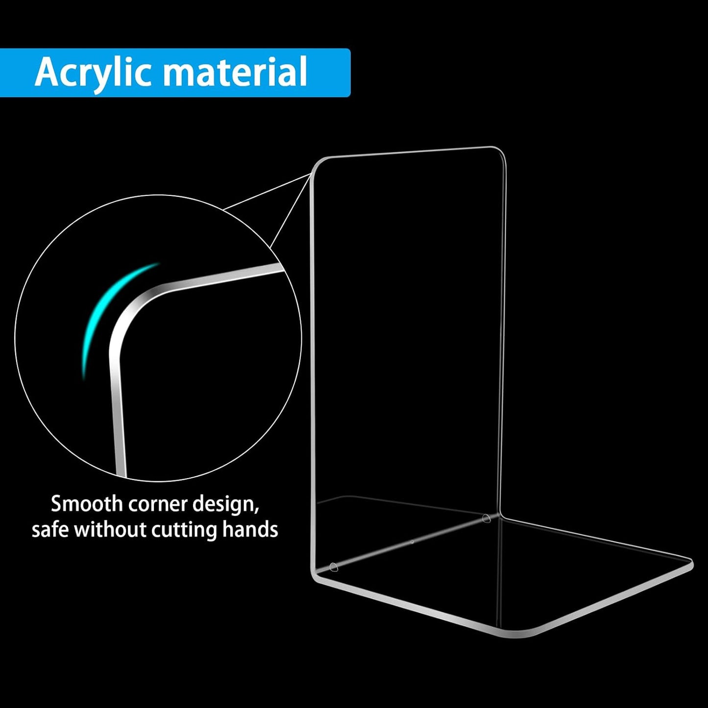 10 Pieces Book Ends, Clear Acrylic Bookends for Shelves, Heavy Duty Book Holders, Non Skid Decorative Bookends for School, Library, Bedroom, Office (7.28 x 4.7 x 4.7in)