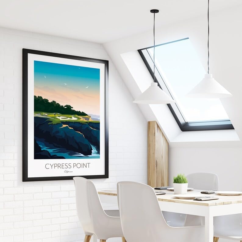 Cypress Point Golf Poster - Pebble Beach California, California Golf Course Print, Golf Art Wall Decor, Coastal Golf Landscape, Scenic Golf Illustration, Golfer Gift, Sports Artwork (Unframed) (27x40)