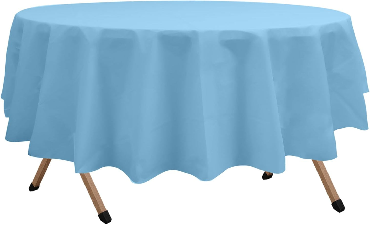 2 Pack Light Blue Premium Plastic Tablecloth Round 84 Inches Reusable Baby Sky Blue Decorative Table Cover for Dining, Wedding, Party, Indoor and Outdoor use