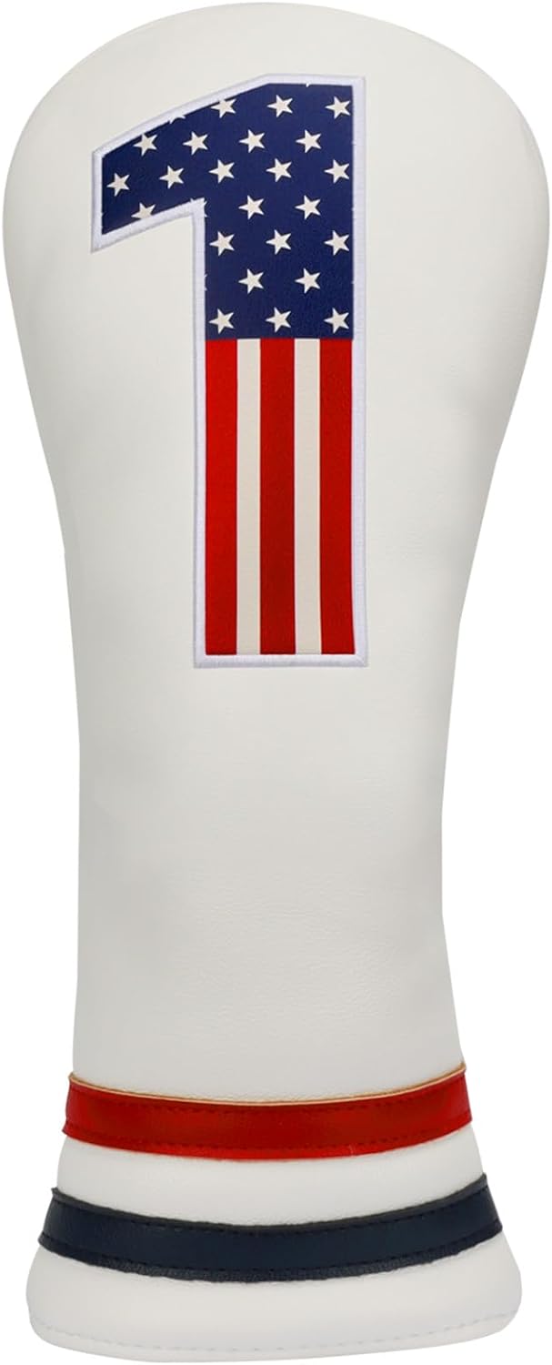 Golf Head Covers, 4pcs or 1pc USA Stars and Stripes Golf Club Covers for Woods and Driver Fairway Hybrid, PU Leather Golf Club Head Covers for Men Women with Interchangeable Tags, Fits Most Golf Clubs