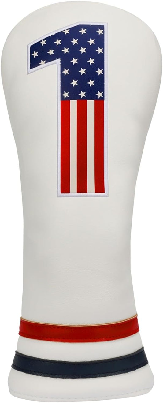 Golf Head Covers, 4pcs or 1pc USA Stars and Stripes Golf Club Covers for Woods and Driver Fairway Hybrid, PU Leather Golf Club Head Covers for Men Women with Interchangeable Tags, Fits Most Golf Clubs