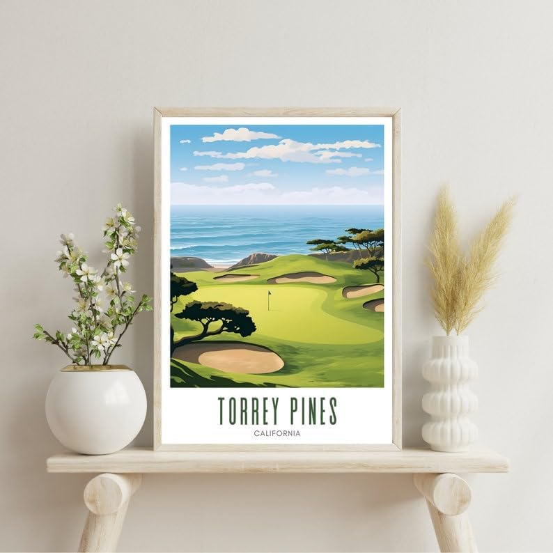 Nationcog Torrey Pines Golf Wall Art Poster, California Scenic Coastal Course Print for Office or Bedroom, Ocean View Decor for Men, Great Dad Gift, Golf-Themed Room Accent (Unframed) (20x30)