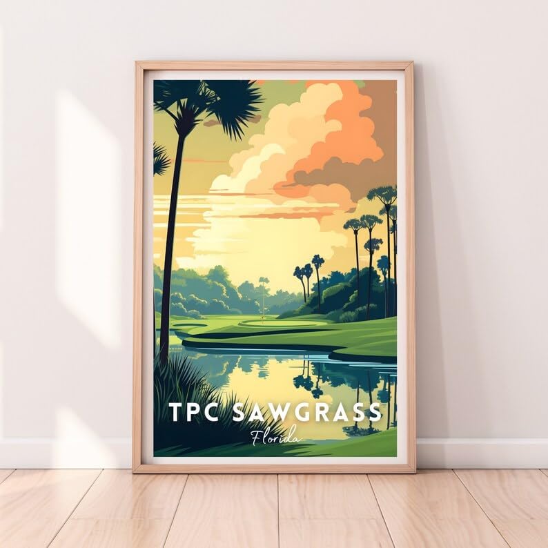 Nationcog TPC Sawgrass Golf Wall Art Print, Vintage Florida Course Poster for Living Room or Study, Scenic Decor for Men, Unique Dad Gift, Golf Enthusiast Room Accent (Unframed) (24x36)
