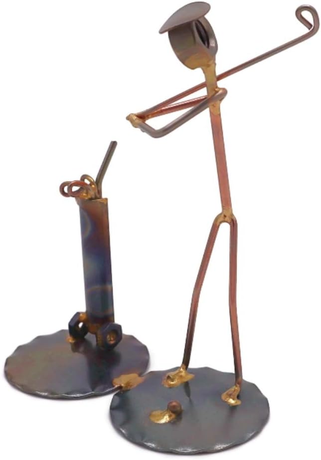 Golf Backswing Man with Clubs Collectible Handmade Metal Art Figurine, Desk Accessories, Trophy, Boss Gift, Office Décor, Business Professional, Golfing
