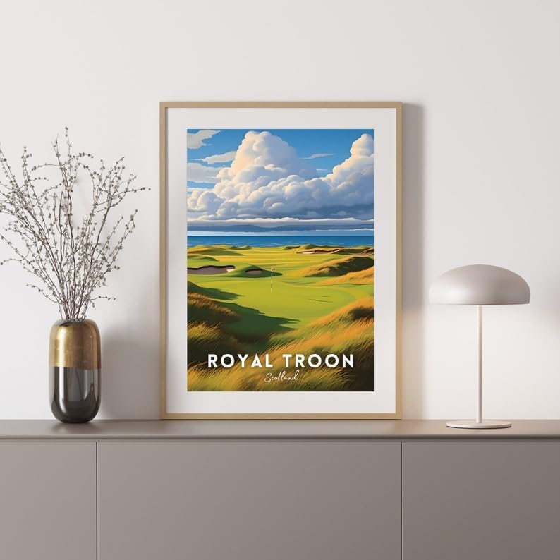 Nationcog Royal Troon Golf Poster, Vintage Scotland Travel Wall Art Print, Retro Golf Links Artwork, Classic Sports Decor Gift for Enthusiasts (Unframed) (24x36)
