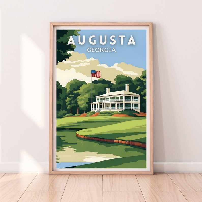 Nationcog Augusta Georgia Golf Poster, Vintage Travel Wall Art Print, Retro Southern Golf Landscape Decor, Classic Artwork Gift for Men or Golf Enthusiasts (Unframed) (11x14)