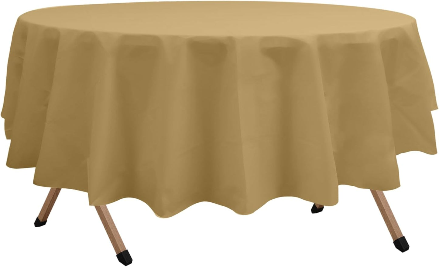 2 Pack Gold Premium Plastic Tablecloth Round 84 Inches Reusable Shinning Harvest Gold Decorative Table Cover for Dining, Wedding, Party, Indoor and Outdoor use