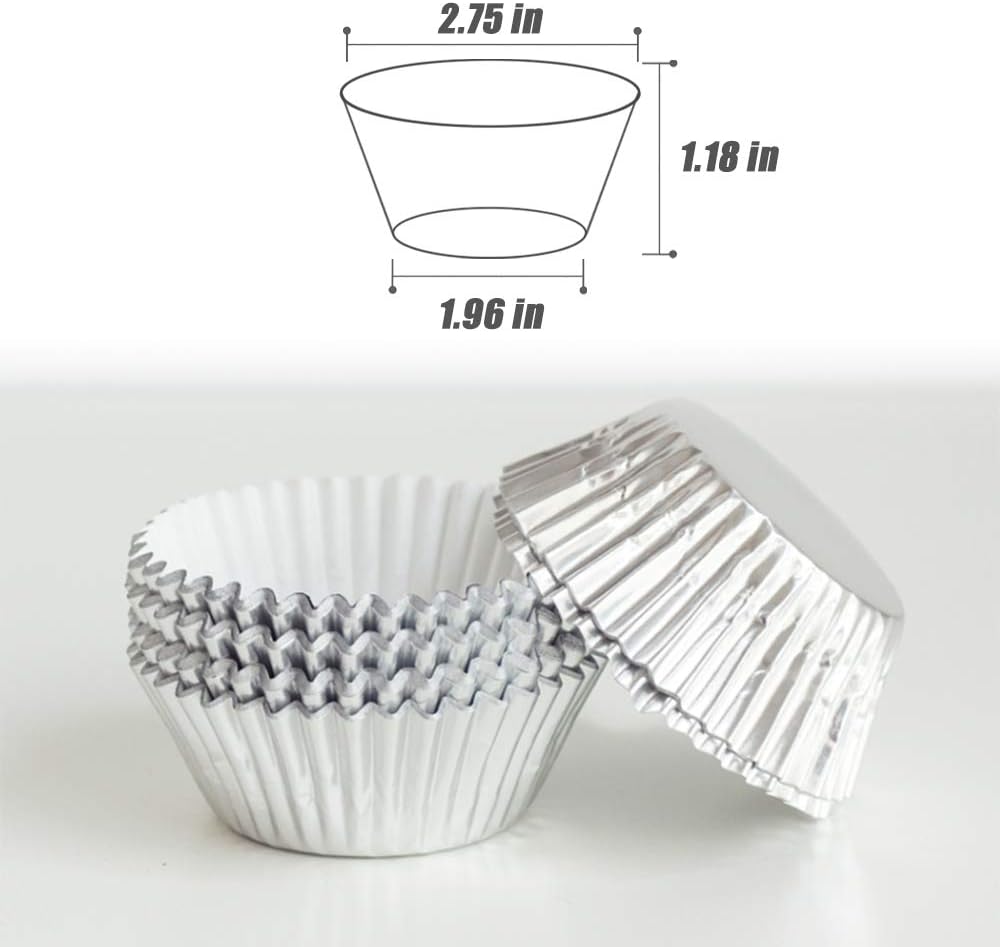 Silver Cupcake Liners for Baking,GOLF 500 Pack Standard Size Silver Foil Cupcake Liners Wrappers Metallic Baking Cups,Muffin Paper Cases