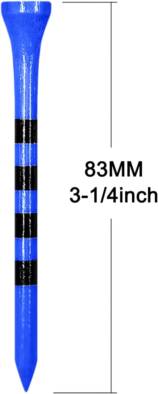 Wooden Golf Tees 3-1/4", 2-3/4", 2-1/8", 1-1/2" Available, 100 Count (Natural Color, White, Black, Blue, Red, Green, Yellow, Pink, Orange)
