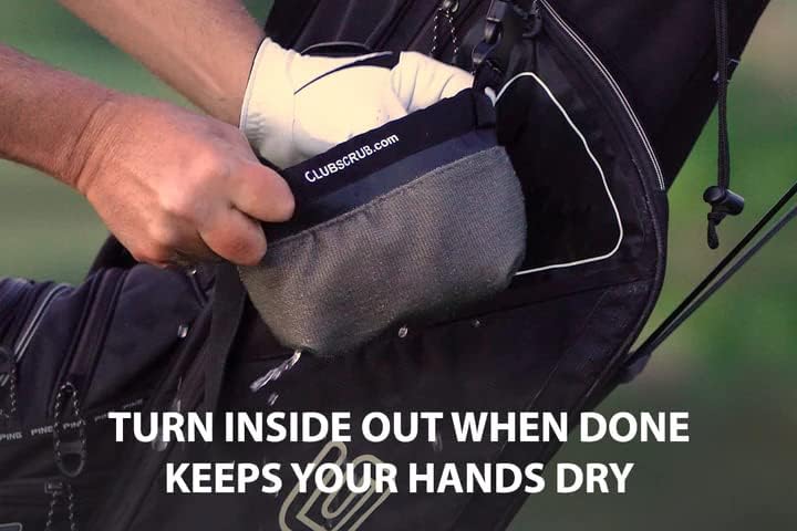 Club Scrub Golf Club and Golf Ball Cleaning Bag, Waterproof Clean Face Technology Liner, Detachable Clip, Machine Washable, Cleans Club Grooves, Dry Exterior (Neoprene or Microfiber Option Available)