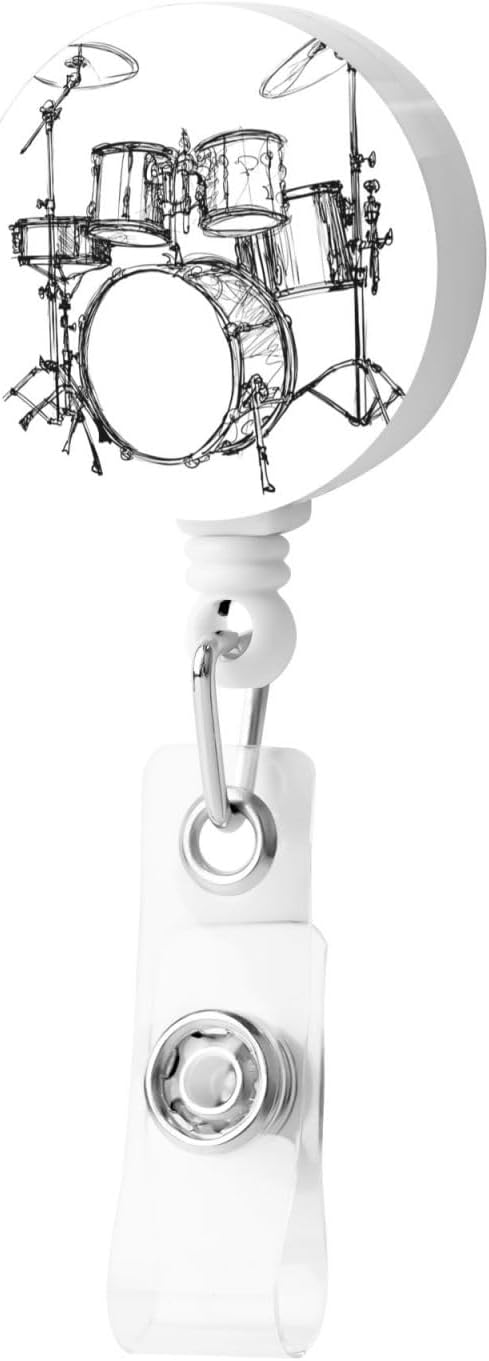 Music Drum Rock Jazz Badge Reels Retractable Badge Holder with Clip for Id Name Tag Office Worker Student Teacher Nurse Doctor