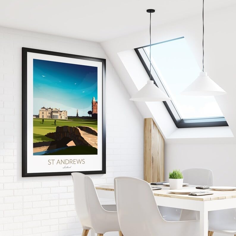 Nationcog St Andrews Golf Print - Scotland; 18th Hole; Old Course Print; Swilcan Bridge Art; Scotland; Golf Wall Art; St Andrews Links Decor; Historic Golf Course (Unframed) (27x40)