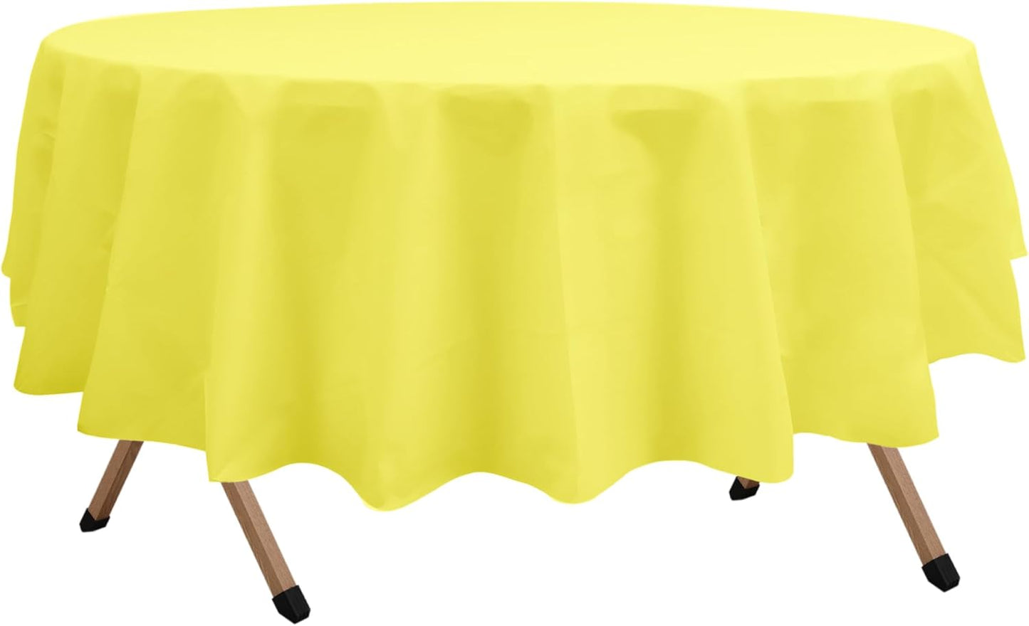 2 Pack Light Yellow Premium Plastic Tablecloth Round 84 Inches Reusable Pastel Yellow Decorative Table Cover for Dining, Wedding, Party, Indoor and Outdoor use