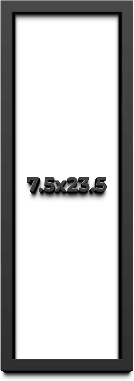 7.5x23.5 Shadow Box Black Solid Wood Display Frame with White Acid-Free Backing UV Acrylic & Hanging Hardware - with 3/4" Usable Depth