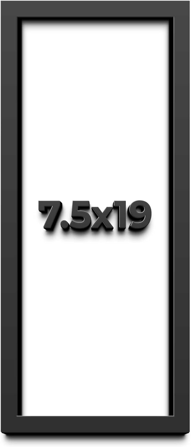 7.5x19 Shadow Box Black Solid Wood Display Frame with White Acid-Free Backing UV Acrylic & Hanging Hardware - with 3/4" Usable Depth