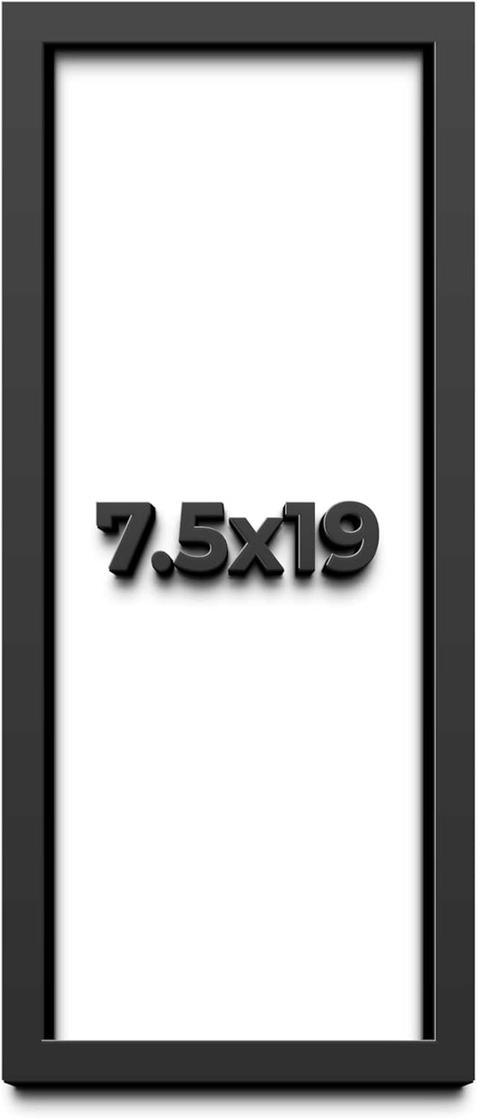 7.5x19 Shadow Box Black Solid Wood Display Frame with White Acid-Free Backing UV Acrylic & Hanging Hardware - with 3/4" Usable Depth