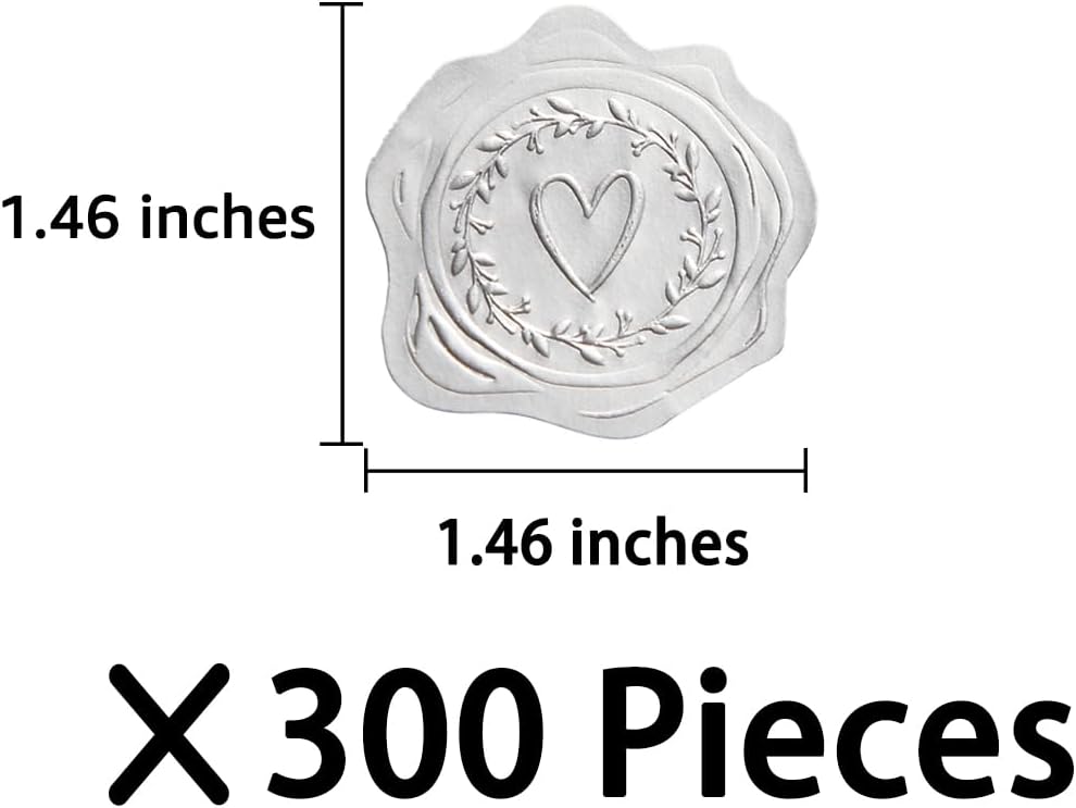 300 Pieces Embossed Silvery Foil Stickers for Envelopes, Wedding Invitations, Christmas Greeting Cards Envelopes (Silvery Heart-Love)