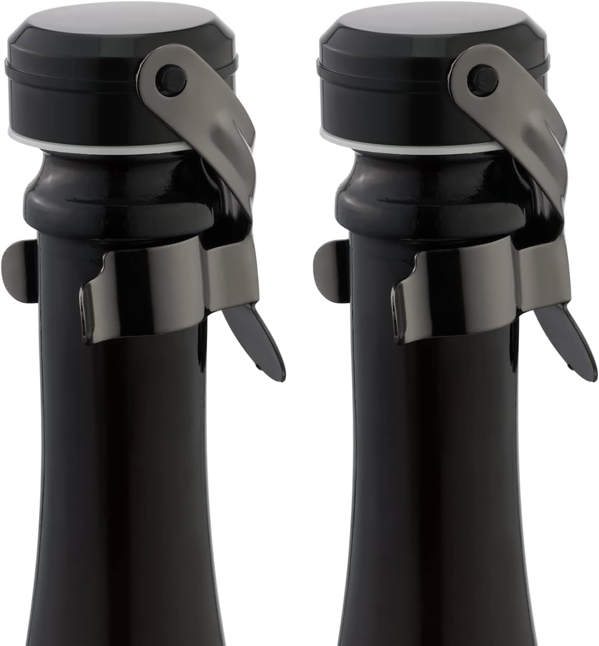 WOTOR Champagne&Wine Bottle Stoppers Stainless Steel with Food Grade Silicone, Leak Proof Keep Fresh Reusable Saver, Cork Suitable for Wine, Champagne, Cava, Prosecco and Sparkling (2 Pack Black）