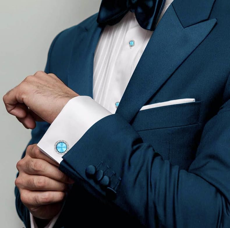 HAWSON Birthstone Tuxedo Studs and Cufflinks Set for Men's Suit Tuxedo Formal Dress Shirt Wedding Business Party Accessories