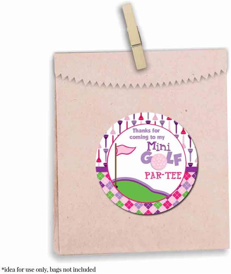 Mini Golf, Putt Putt Birthday Thank You Sticker Labels for Girls, 40 2" Party Circle Stickers by AmandaCreation, Great for Party Favors, Envelope Seals & Goodie Bags