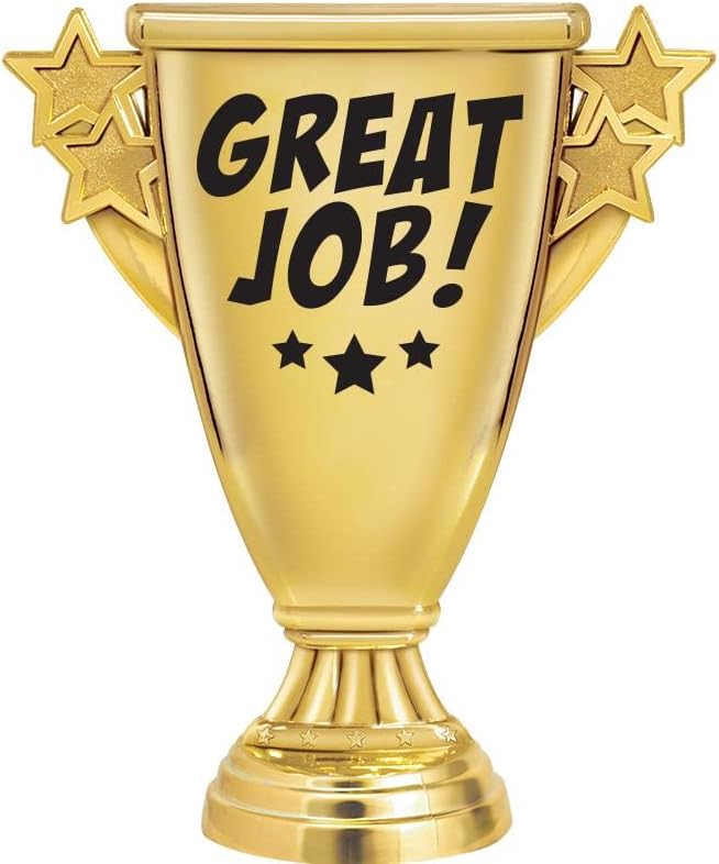 6" Gold Great Job Cup Award Trophy On White Base