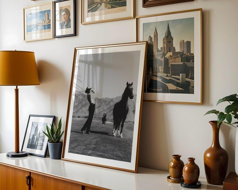 Nationcog Vintage Western Cowboy Golf Wall Art, Retro Black and White Sports Photography Print for Bar or Office Decor, Rustic Golfer Artwork for Country Homes (Unframed) (12x18)