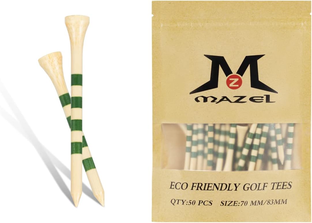 MAZEL Natural Wood/Bamboo Golf Tees 2 3/4 Inch & 3 1/4 Inch,Pack 50 or 120,Reduce Friction & Side Spin,More Stable Golf Tees