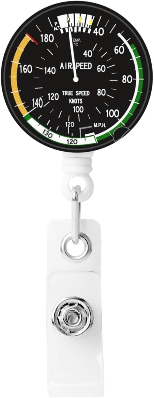 Airplane Aircraft Speedometer Badge Reels Pilot Flight Retractable Badge Holder with Clip for Id Name Tag Office Worker Student Teacher Nurse Doctor