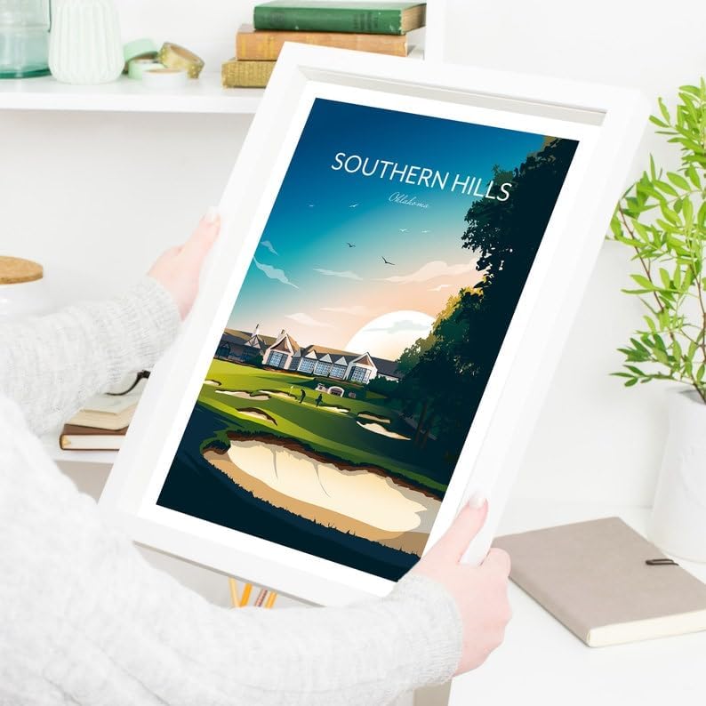 Nationcog Golf Print Southern Hills Country Club - Tulsa, Oklahoma, Southern Hills Golf Poster, Oklahoma Golf Course Art, Vintage Golf Travel Print, Luxury Golf Resort Art (Unframed) (20x30)