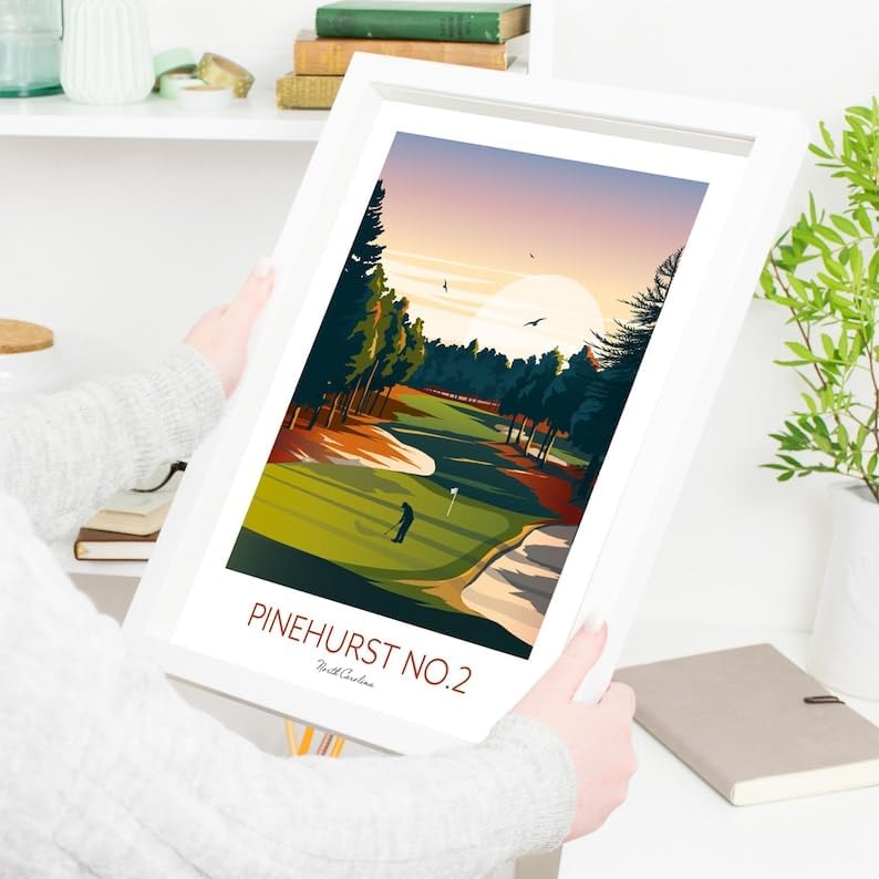 Pinehurst Golf Print - North Carolina - No.2 Golf Course; Pinehurst No.2 Poster; Golf Course Artwork; Vintage Golf Print; North Carolina Golf (Unframed) (12x18)
