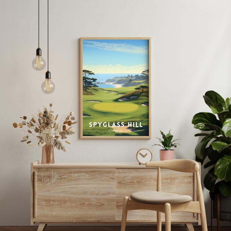 Nationcog Spyglass Hill Golf Wall Art Poster, California Coastal Course Print with Ocean Views, Vintage Decor for Living Room or Office, Golf Gift for Dad or Husband (Unframed) (12x18)