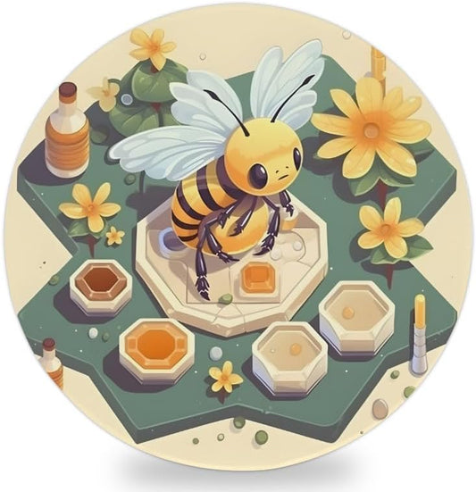 Ceramic Coasters for Drinks with Cork Back, Cute Bee Honeycomb 4 Inch Absorbent Coaster Set 1 Pack, Quick Dry Non-Slip Coaster Mats for Home, Office, Bar