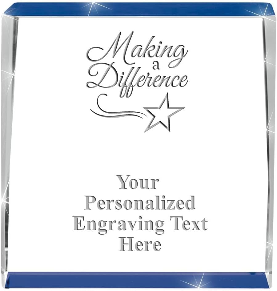 Crown Awards Customizable Crystal Trophy, 4" Engraved Blue Spotlight Crystal Award