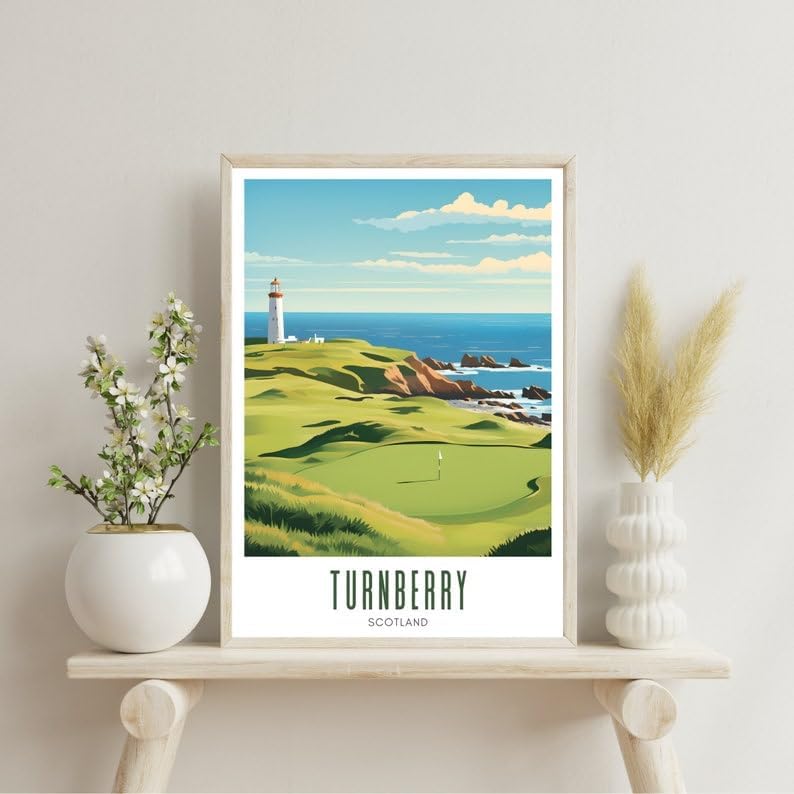 Nationcog Turnberry Golf Wall Art, Scotland Lighthouse Course Print for Home or Office, Vintage Coastal Decor for Men, Gift Idea for Dad, Husband, or Golf Fans (Unframed) (9x11)