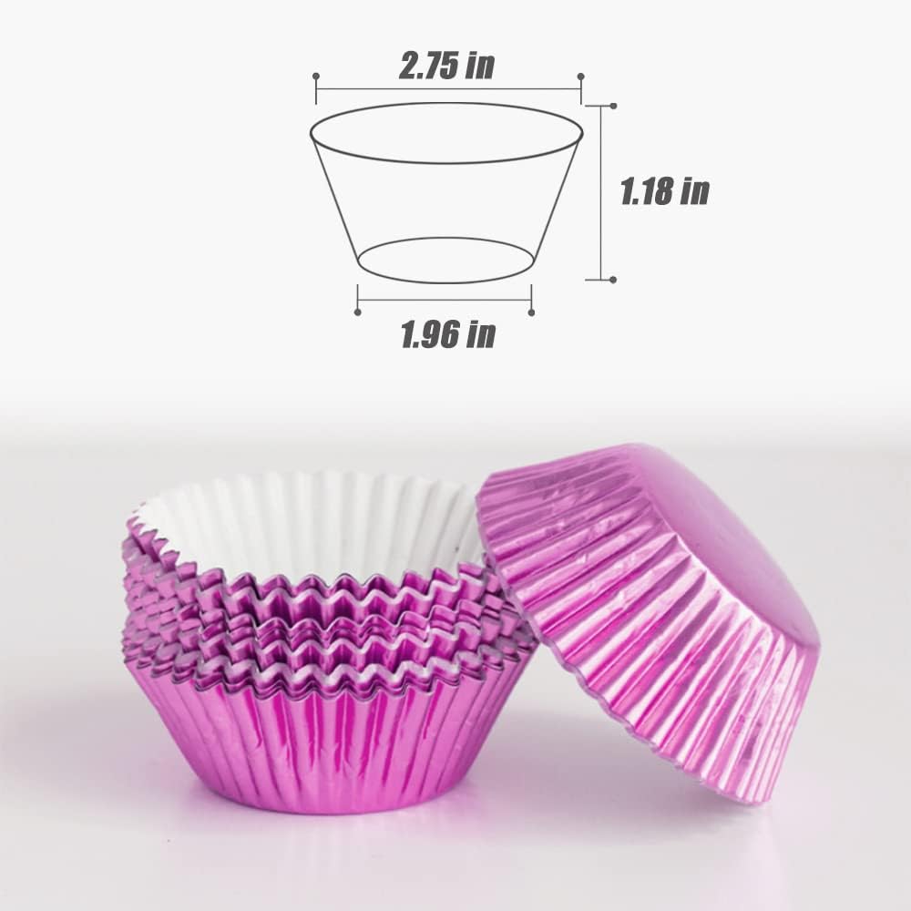 Pink Cupcake Liners for Baking,GOLF 500 Pack Standard Size Pink Foil Cupcake Liners Wrappers Metallic Baking Cups,Muffin Paper Cases