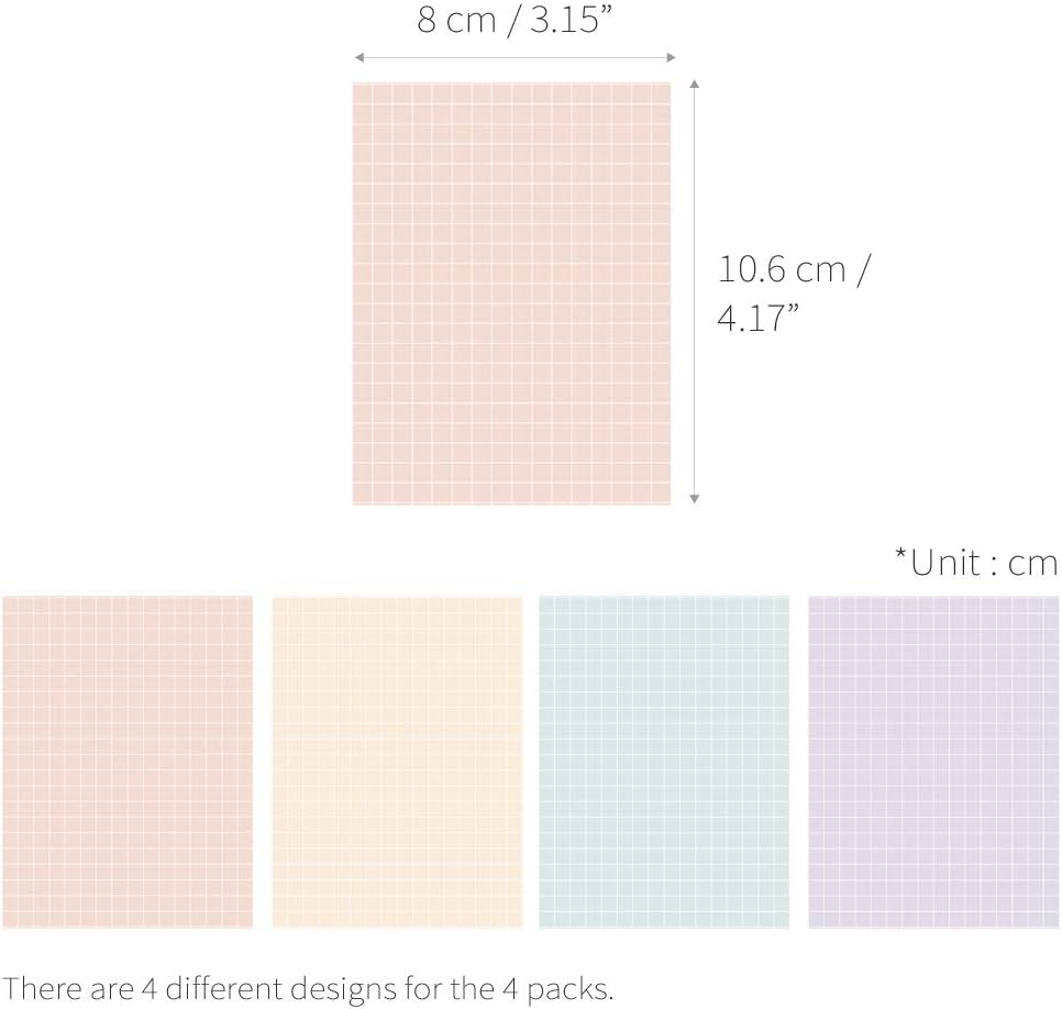 Monolike Memopad Smoothie design SET - 4 Packs, 4 Different Designs, 100 Sheets Per Pad, Total 400 Sheets, Note pads, Writing pads, 3.15 x 4.17 Inches
