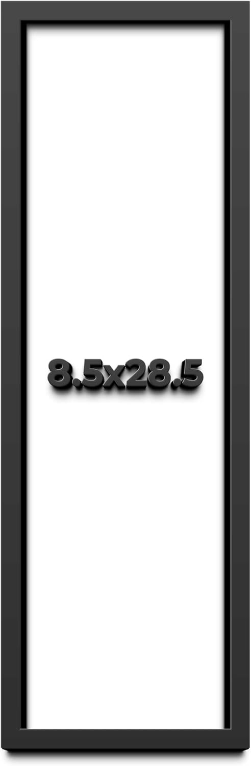 8.5x28.5 Shadow Box Black Solid Wood Display Frame with White Acid-Free Backing UV Acrylic & Hanging Hardware - with 3/4" Usable Depth