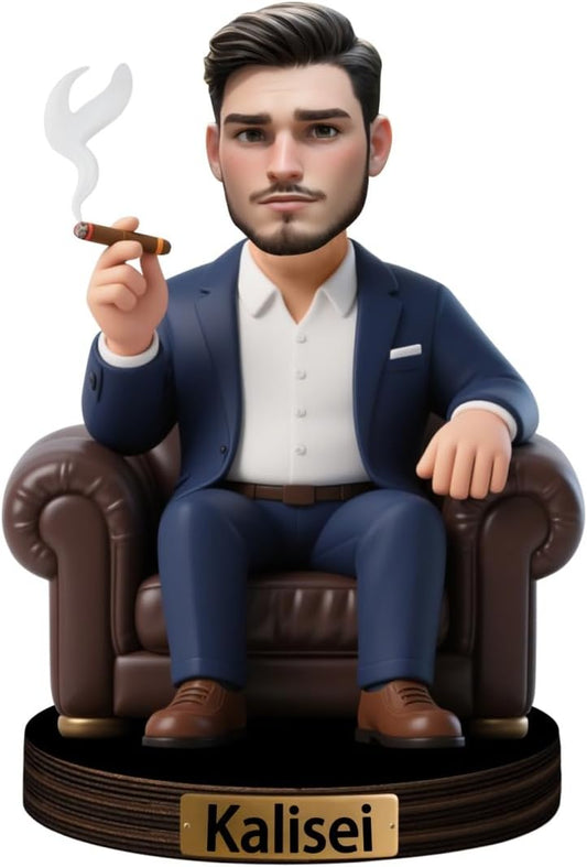 Personalized Businessman Boss Cartoon Sculpture Ornament Sign Custom Funny Photo Figurine Desk Sign Decor for Men Face Plaque Photo Keepsake Gifts for Christmas Birthday Fathers Day