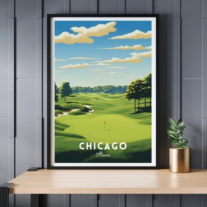 Nationcog Chicago Golf Club Wall Art Poster, Illinois Vintage Course Print for Office, Study, or Bedroom, Classic Decor for Men, Unique Gift for Dad, Husband, or Golf Fans (Unframed) (20x30)
